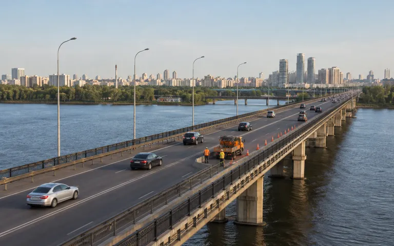 На мосту Патона в Киеве временно ограничили движение На мосту Патона в Киеве временно ограничили движение